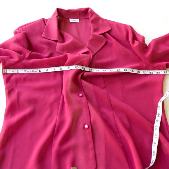 Vintage 90s Sheer Hot Pink Button Down Blouse | Coquette Barbiecore Y2k - Picture 9 of 9